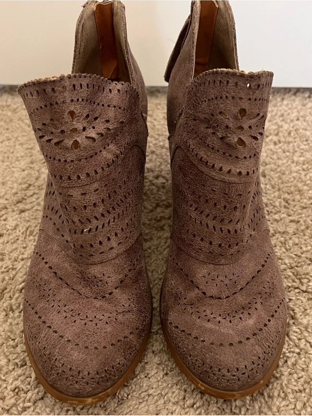 Not Rated Taupe Laser Cut Ankle Booties - Size 8 - Boho Western Heel